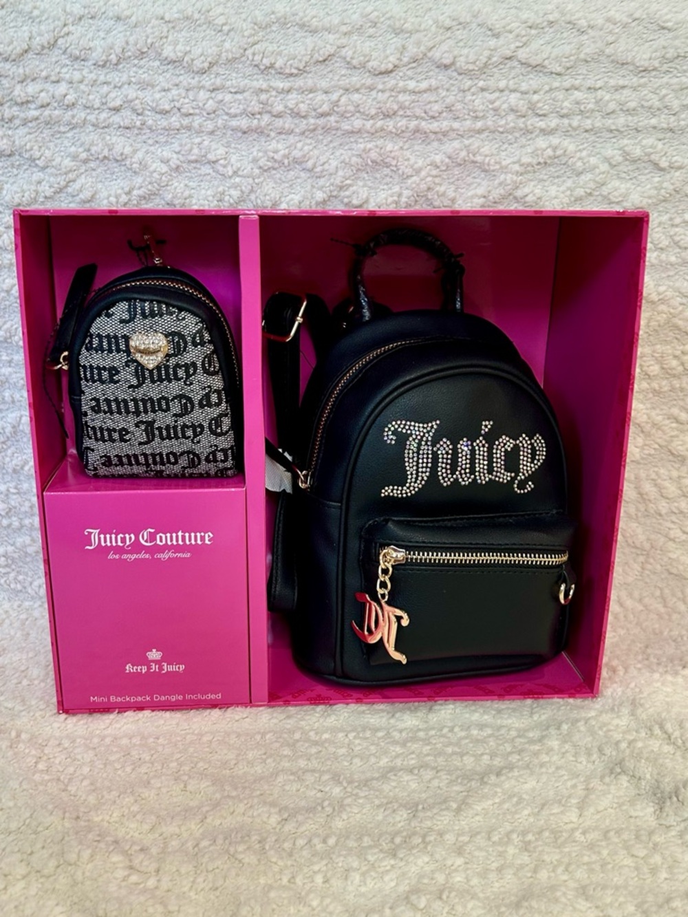 Juicy Couture Mini Backpack Gift Set w/ Dangle Back Pack Keychain Y2K New